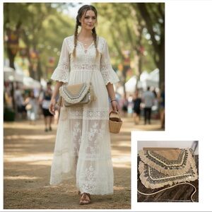 SHASHI bohemian fringe beads tassels burlap Leela Clutch crossbody Natural NWOT